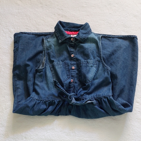 DENIM CHAMBRAY SLEEVELESS GIRLS DRESS - Picture 4 of 11